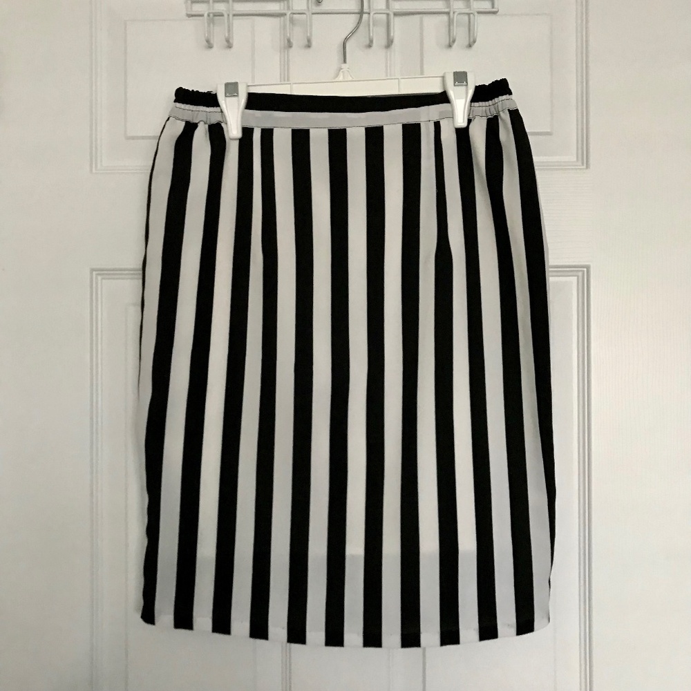 Vintage Vertical Stripe Skirt S White Black